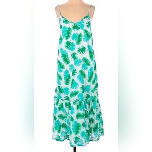 J. Crew Tropical Green Leaf Midi lined tier summer Dress NWT sz. medium